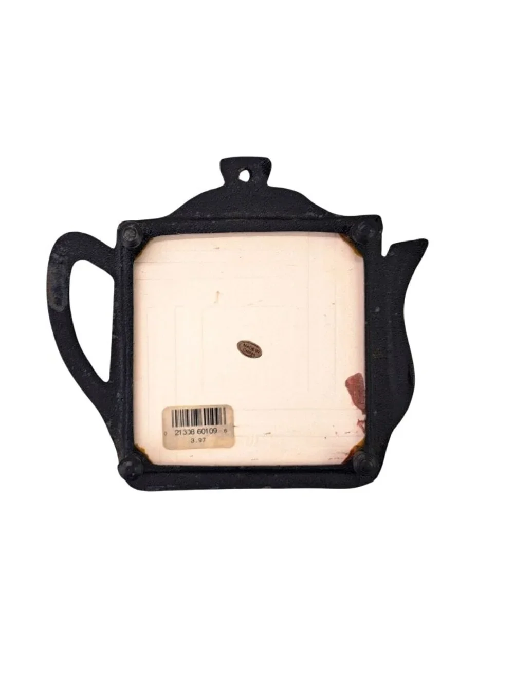 Vintage Wildflowers Of Washington Cast Iron Teapot Trivet With Ceramic Tile Pot